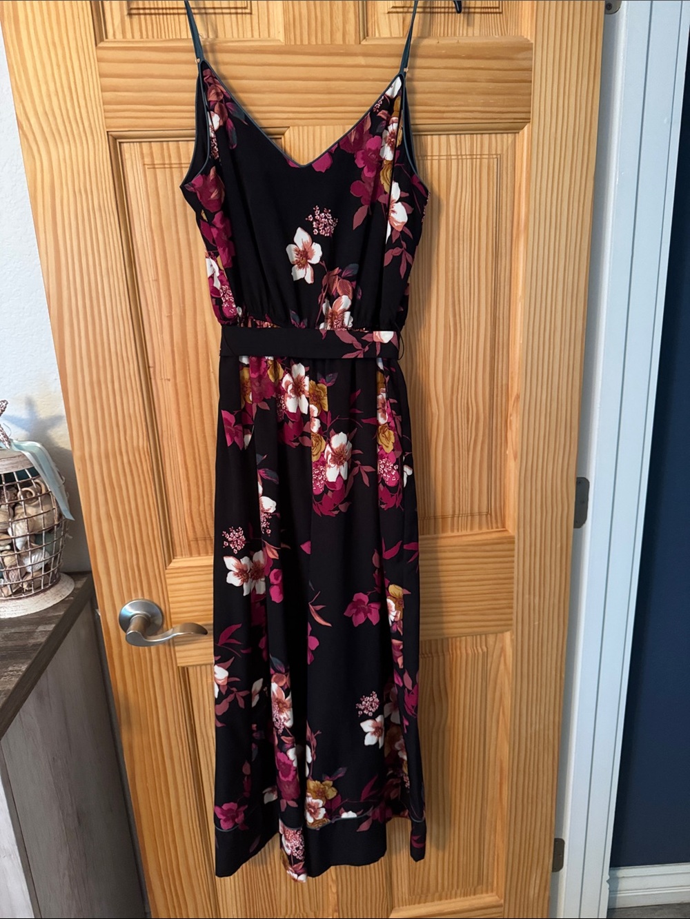 Leith Black Maxi jumpsuit with Pink & White Floral Print